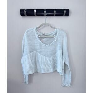 Earthbound Trading Co - pale blue crop high/low sweater, acrylic, size large